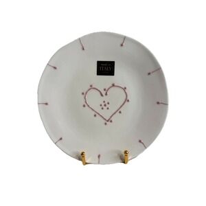 Made In Italy Handmade Ceramic Plates Pink Heart Design 8.7" Set of 4